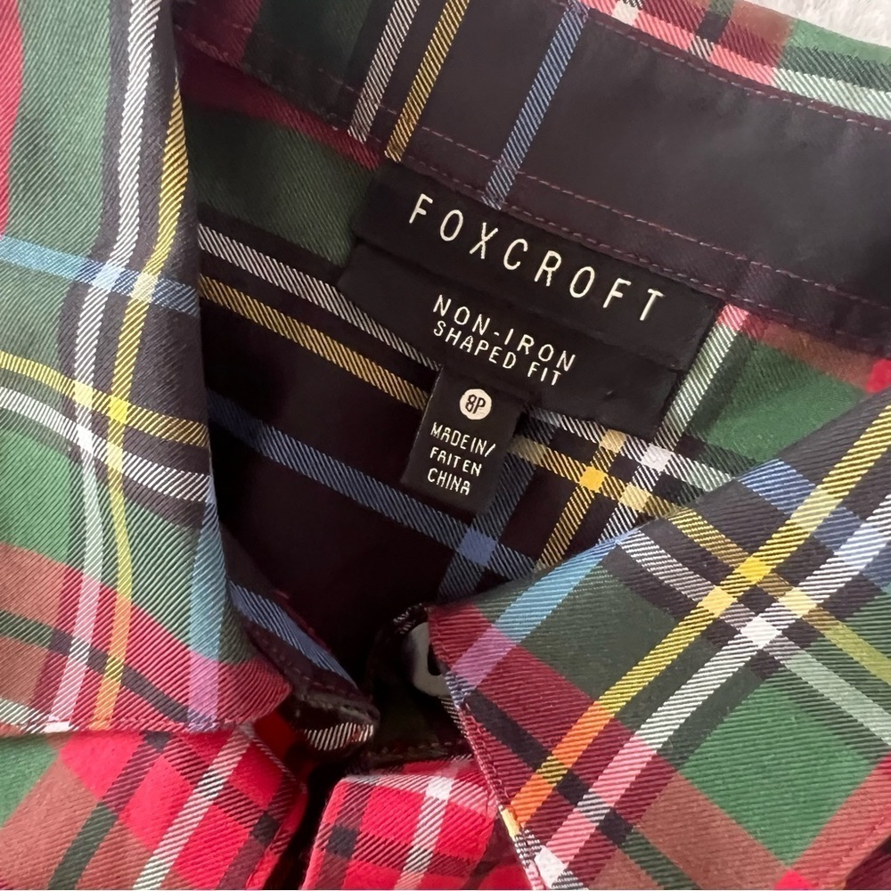 Foxcroft Holiday Plaid Oxford button down - Picture 2 of 9